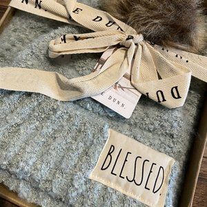 Rae Dunn Matching Hat & Scarf Set ‘BLESSED’ Light Blue NWT & BOX Soft Heart